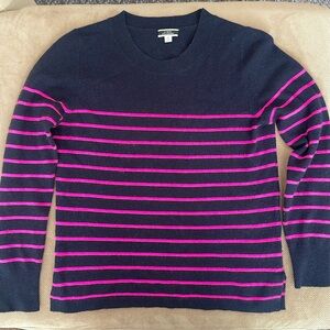 100% Cashmere Navy and Pink Striped Crewneck Sweater J Crew